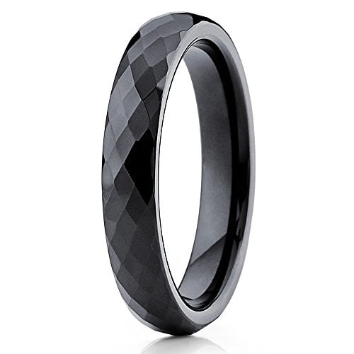 4mm Diamond Cut Tungsten Ring Black Tungsten Band Tungsten Carbide Ring Men and Women Comfort Fit Image 1