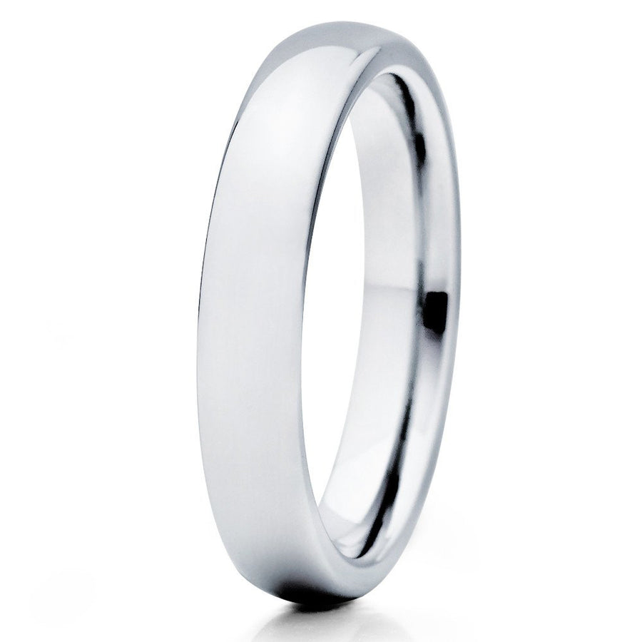 4mm Polished Silver Tungsten Wedding Band Gray Tungsten Carbide Ring Dome Shape Unisex Comfort Fit Image 1