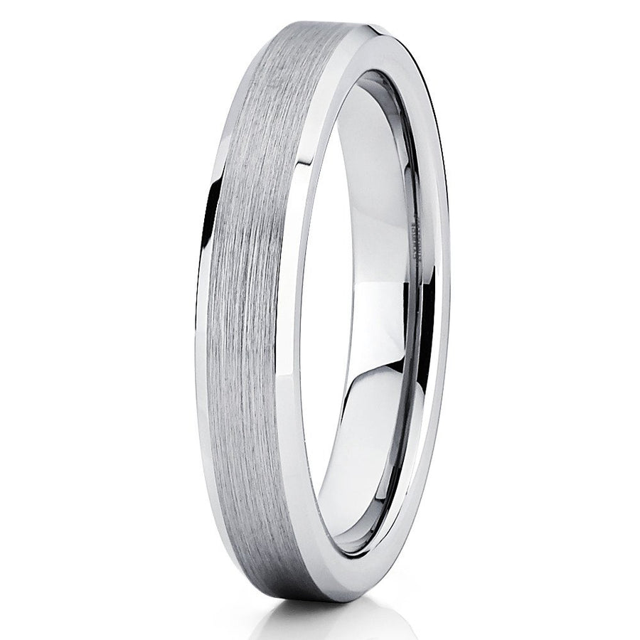 4mm Tungsten Wedding Band Gray Tungsten Carbide Ring Brushed Pipe Cut Unisex Comfort Fit Image 1