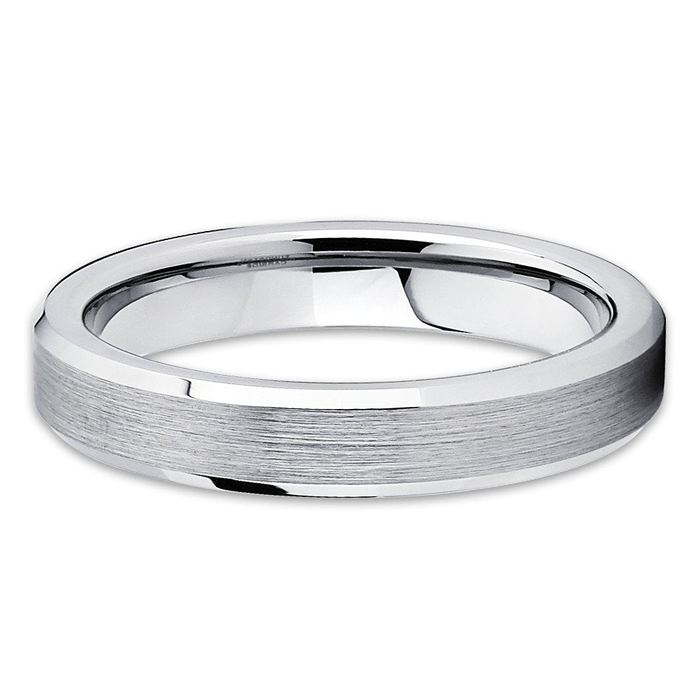 4mm Tungsten Wedding Band Gray Tungsten Carbide Ring Brushed Pipe Cut Unisex Comfort Fit Image 2