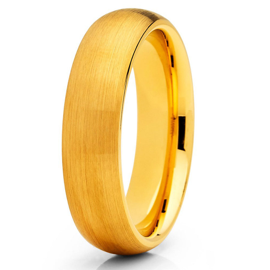 5mm Brushed Yellow Gold Tungsten Carbide Ring Tungsten Wedding Band Dome Shape Comfort Fit Image 1