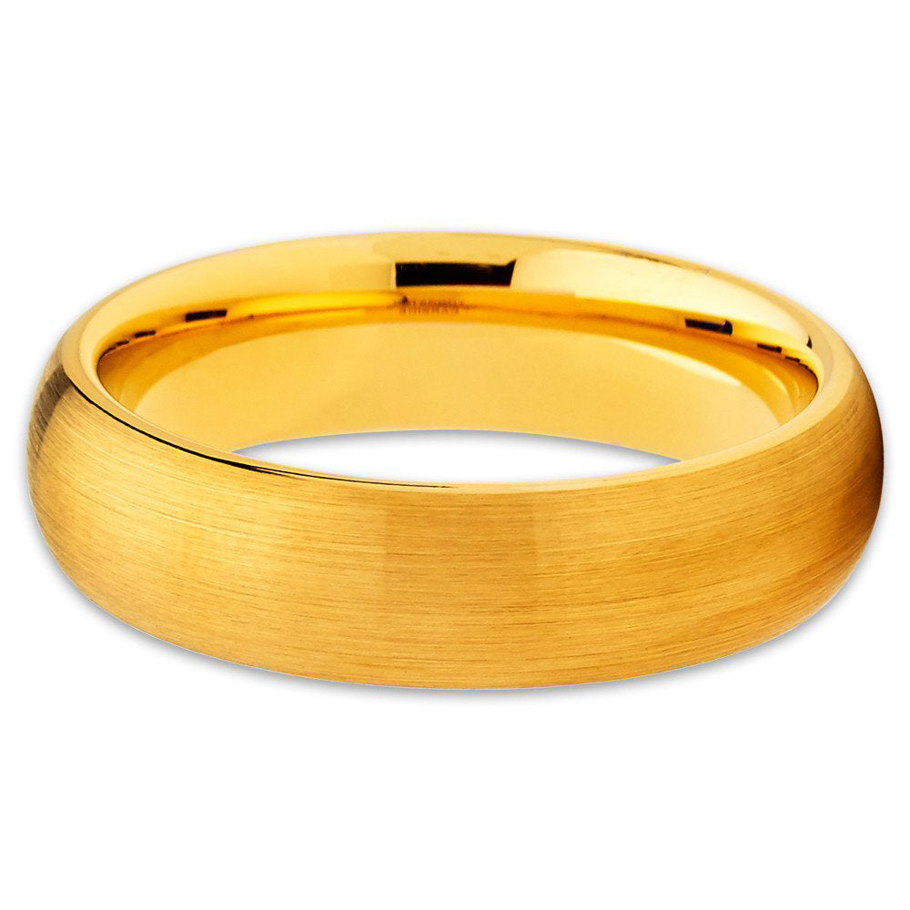 5mm Brushed Yellow Gold Tungsten Carbide Ring Tungsten Wedding Band Dome Shape Comfort Fit Image 2