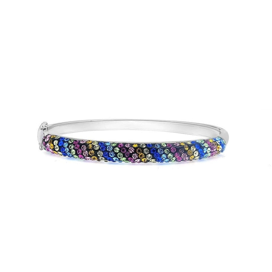 Swarovski Crystal Bangle Multi Color 18K White Gold Plated Brass Hinge Clasp Image 1