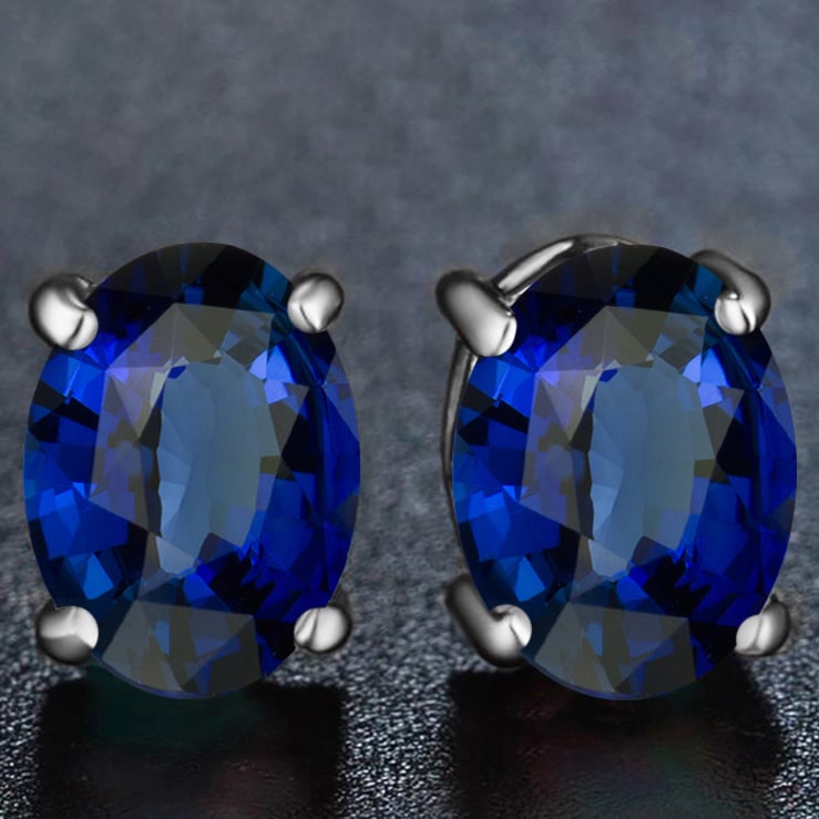 Sapphire Oval Cut Stud Earrings 2.00 CTTW Solid Sterling Silver 925 Basket Setting Image 1