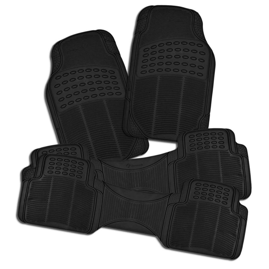 Zone Tech 3 Row 4 Piece Black Universal Rubber All Weather Car Floor Mats Image 1