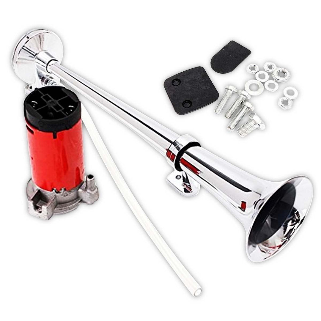 Zone Tech 150DB Loud Single Chrome Trumpet Kit Air Horn Compressor Truck Boat Image 1