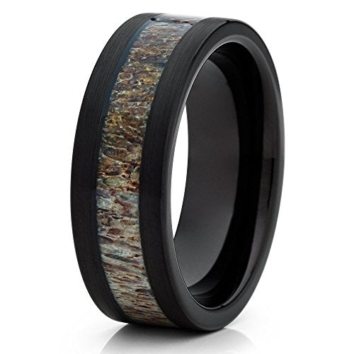 Deer Antler Tungsten Ring 8mm Tungsten Band Black Tungsten Ring Wedding Band Image 1