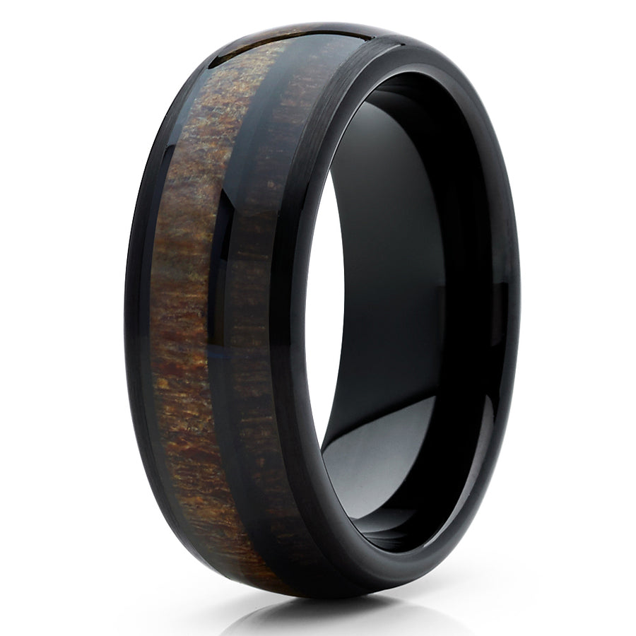 8mm Deer Antler Tungsten Carbide Wedding Band Cherry Wood Two Tone Ring Comfort Fit Image 1