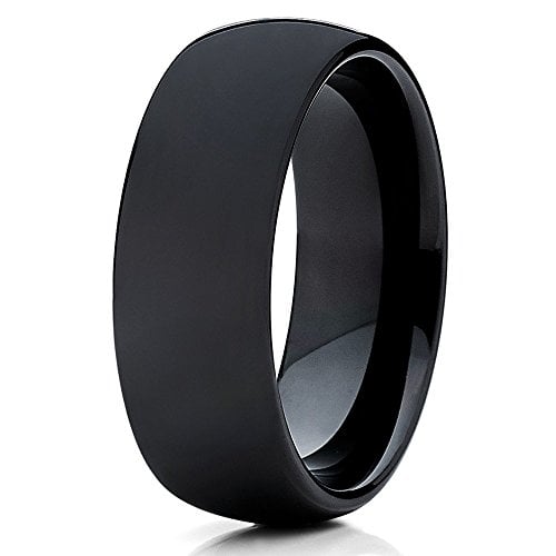 Black Tungsten Ring Shiny Polish Ring 8mm Black Tungsten Band Dome Ring Image 1