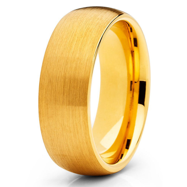 8mm,Yellow Gold Tungsten Ring,Tungsten Wedding Band,Tungsten Carbide,Dome Brushed (15) Image 1