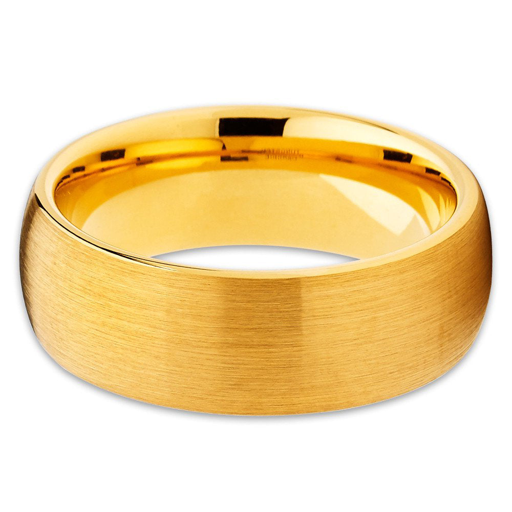 8mm,Yellow Gold Tungsten Ring,Tungsten Wedding Band,Tungsten Carbide,Dome Brushed (15) Image 2