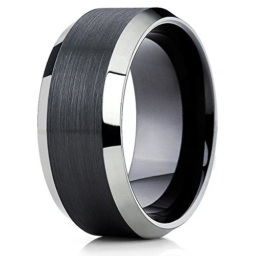 10mm Tungsten Wedding Band Tungsten Carbide Black Tungsten Ring Shiny Edges Men and Women Comfort Fit Image 1