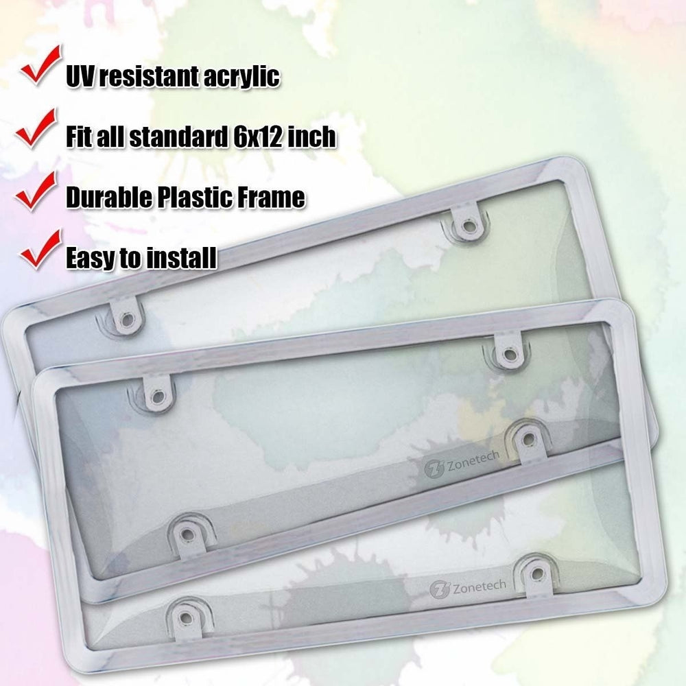 Zone Tech 2x Clear Tag License Plate Shield Cover and Frame Truck Car Image 2