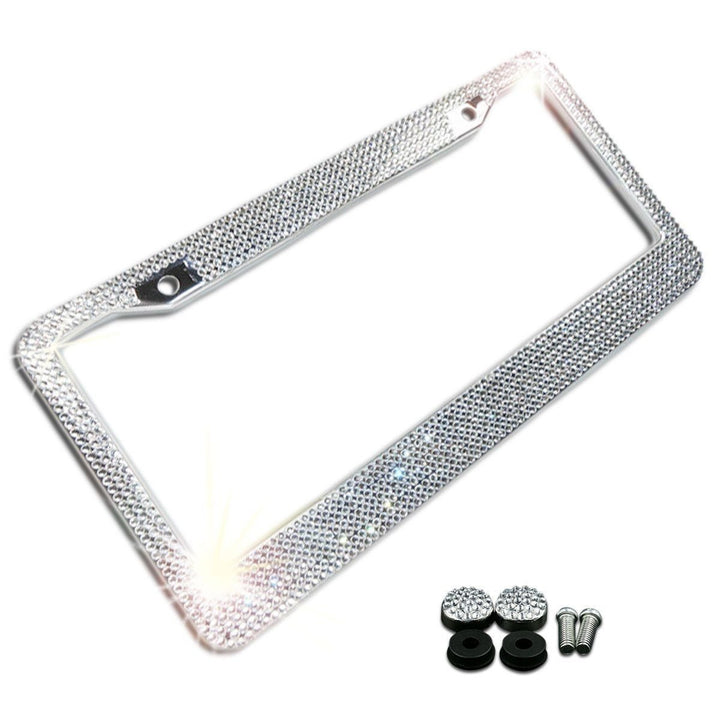 Zone Tech Metal License Plate Frame Bling Rhine Stones Chrome Crystal Diamond Image 1