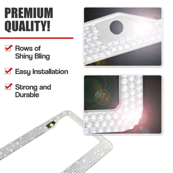 Zone Tech Metal License Plate Frame Bling Rhine Stones Chrome Crystal Diamond Image 2