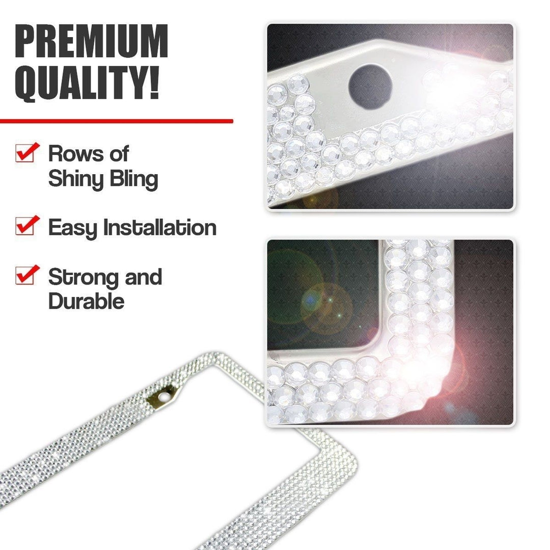 Zone Tech 2x Metal License Plate Frame Bling Rhinestone Chrome Crystal Diamond Image 2