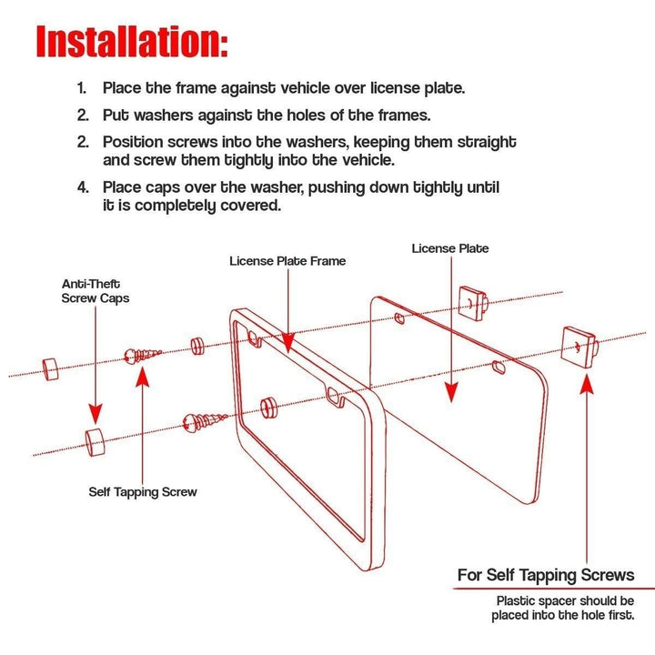Zone Tech 2x Black Stainless Steel Metal License Plate Frame Tag Cover Screw Cap Image 4