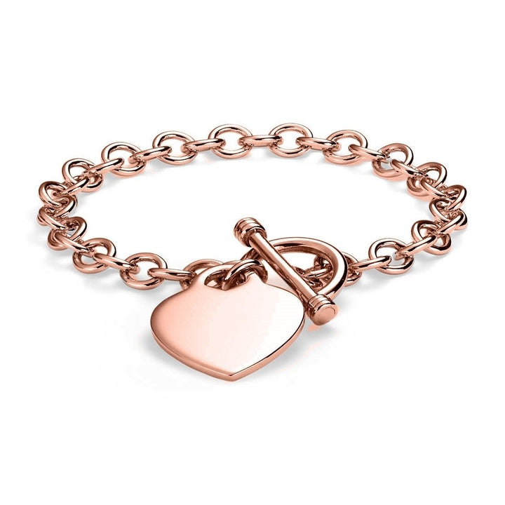 Sterling Silver Heart Charm Toggle Bracelet Gold Rose Gold Designer Inspired Image 3