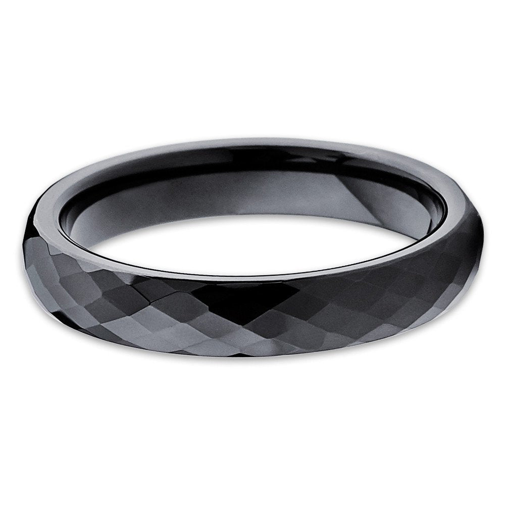 4mm Diamond Cut Tungsten Ring Black Tungsten Band Tungsten Carbide Ring Men and Women Comfort Fit Image 2