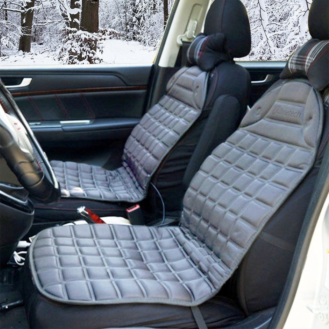 Zone Tech 2x Gray Car Heated Seat Cover Cushion Warmer 12V Heating Warmer Pad Image 4