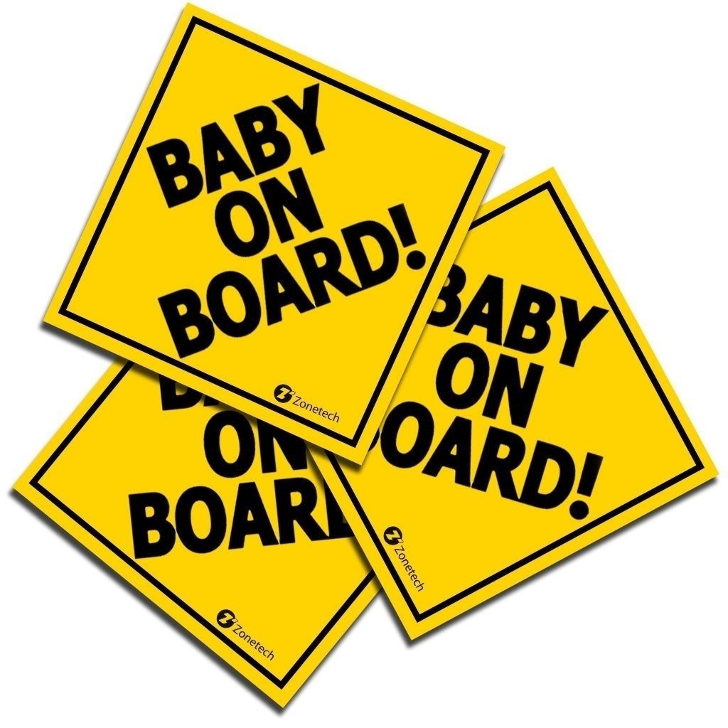 Zone Tech "Baby On Board" Vehicle Safety Sticker - 3-Pack 7" Premium Quality Convenient "Baby on Board" Vehicle Safety Image 1