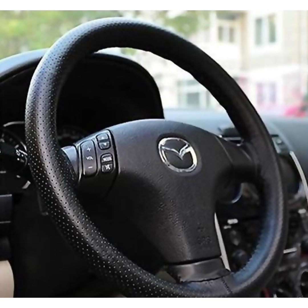 Zone Tech Steering Wheel Cover With Needles and Thread DIY Black Leather Sew On Image 2