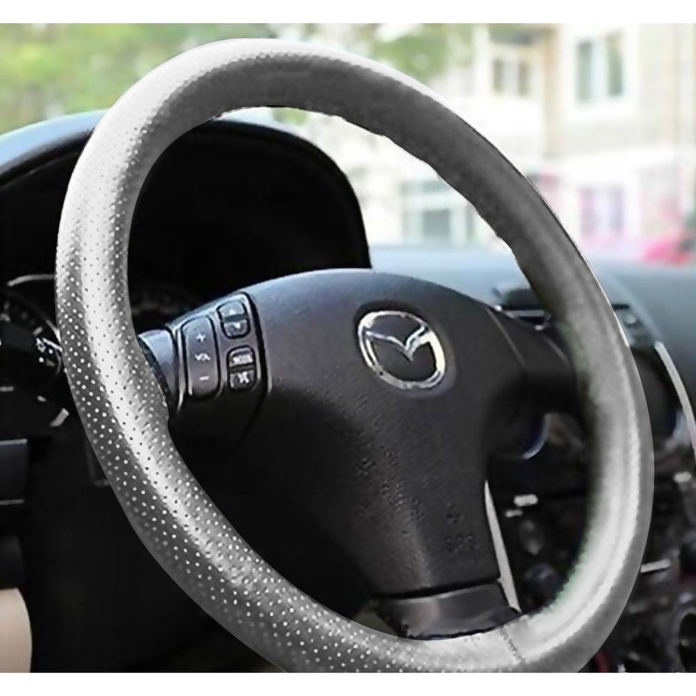 Zone Tech Fun DIY Gray Anti Slip Leather Car Steering Wheel Cover Stitch Sew On Image 2