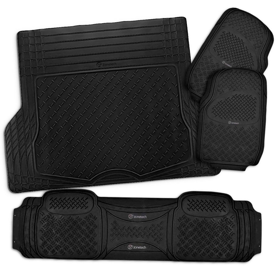 Zone Tech Black Heavy Duty 3D Rubber Floor Mats Cargo Liner Front Rear Trunk Set Image 1