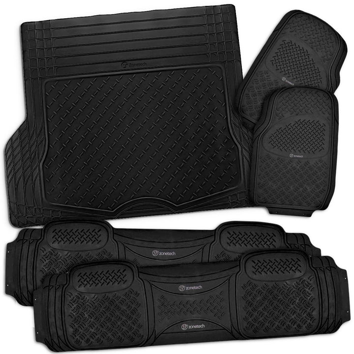 Zone Tech 5x Front Rear Cargo Black Rubber 3D Print Floor Mats For Car Truck SUV Image 1