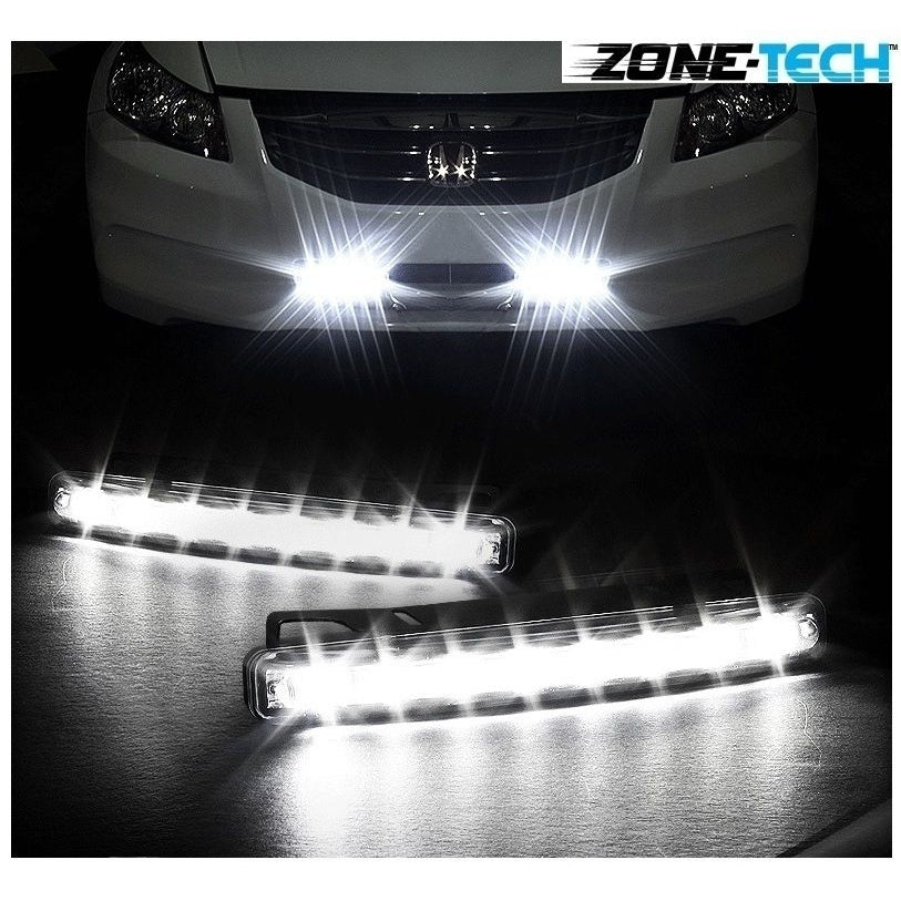 White Car 12V DC Head Lamp Daytime Running Light 8 LED DRL Daylight Kit Image 2