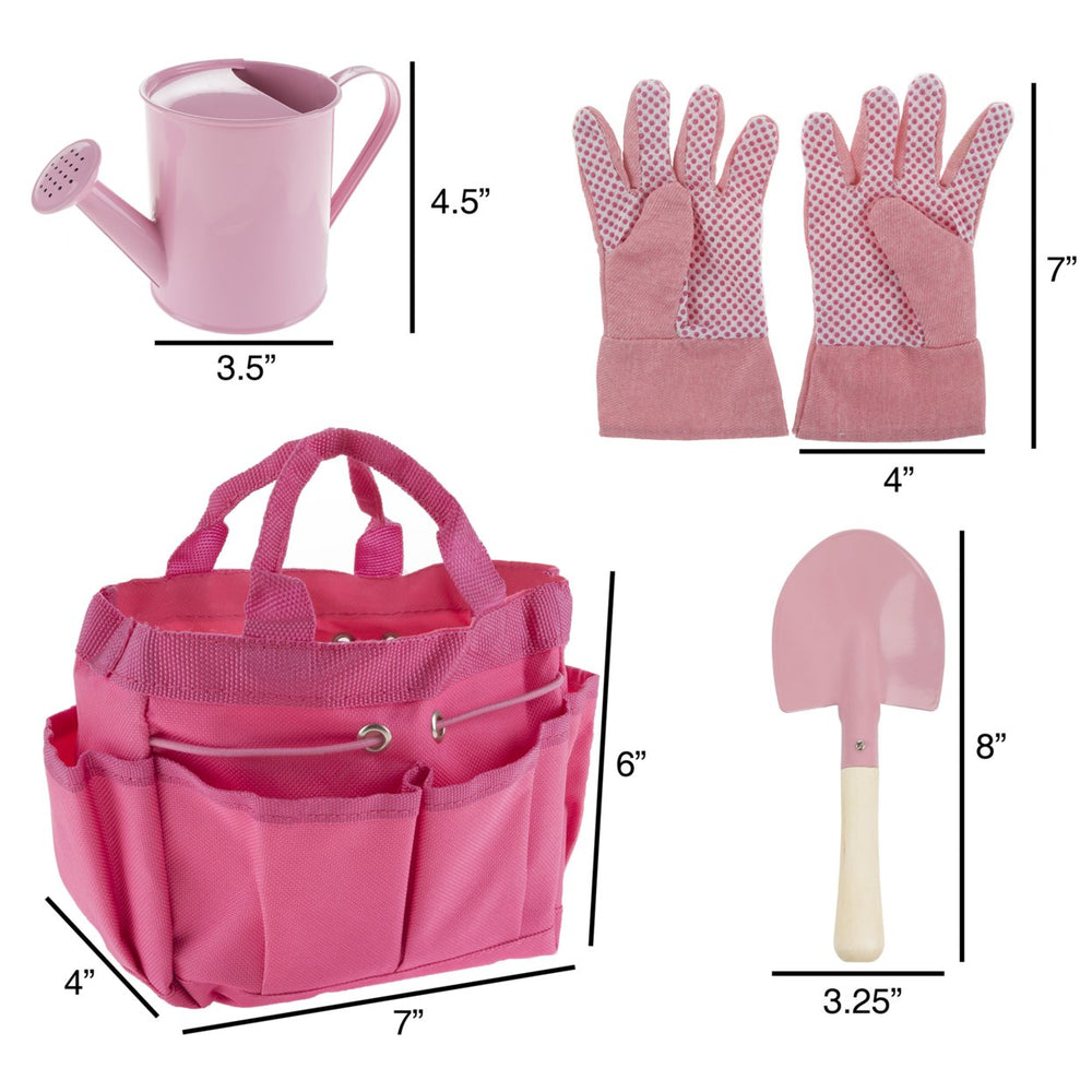 Hey Play Kids Gardening Tool Set with Bag Gloves Shovel Rake Fork Watering Can Image 2