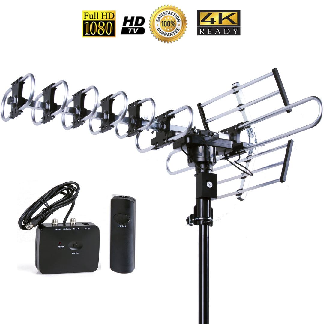 FiveStar Outdoor 4K HDTV Antenna 200 Miles 360 Degree UHF/VHF/FM Remote Control Image 1