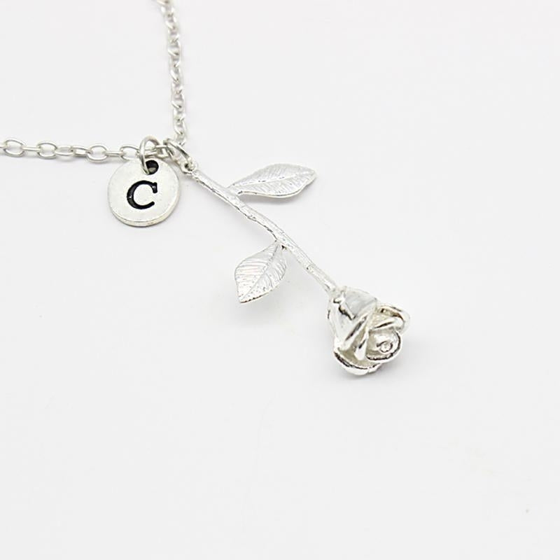 26 Letter Personalized Name Jewelry Rose Engrave Letter Discs Choker Monogram Flower Custom Necklace Pendant for Trendy Image 6