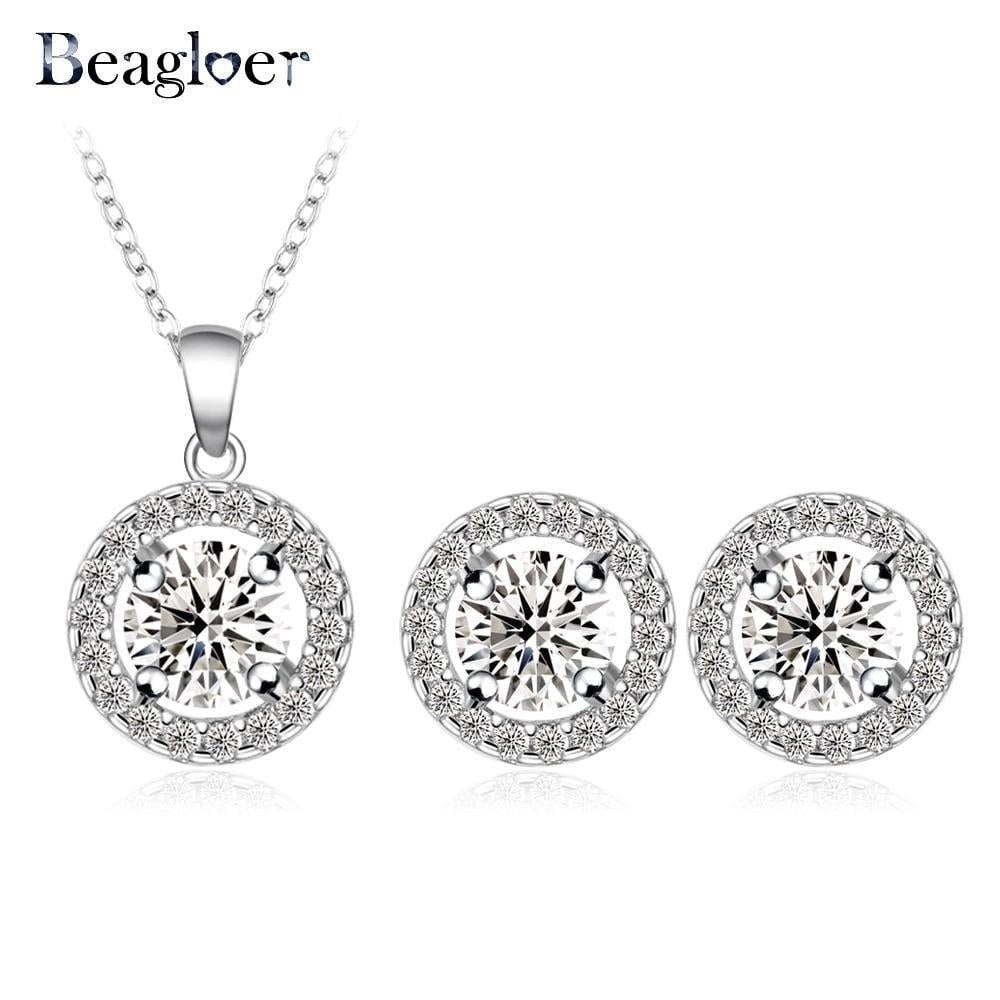 Fashion Wedding Jewelry Set Silver Color Zirconia Pendant/Earrings Set For Women Gift Fine Jewelry CST0003-B Image 1