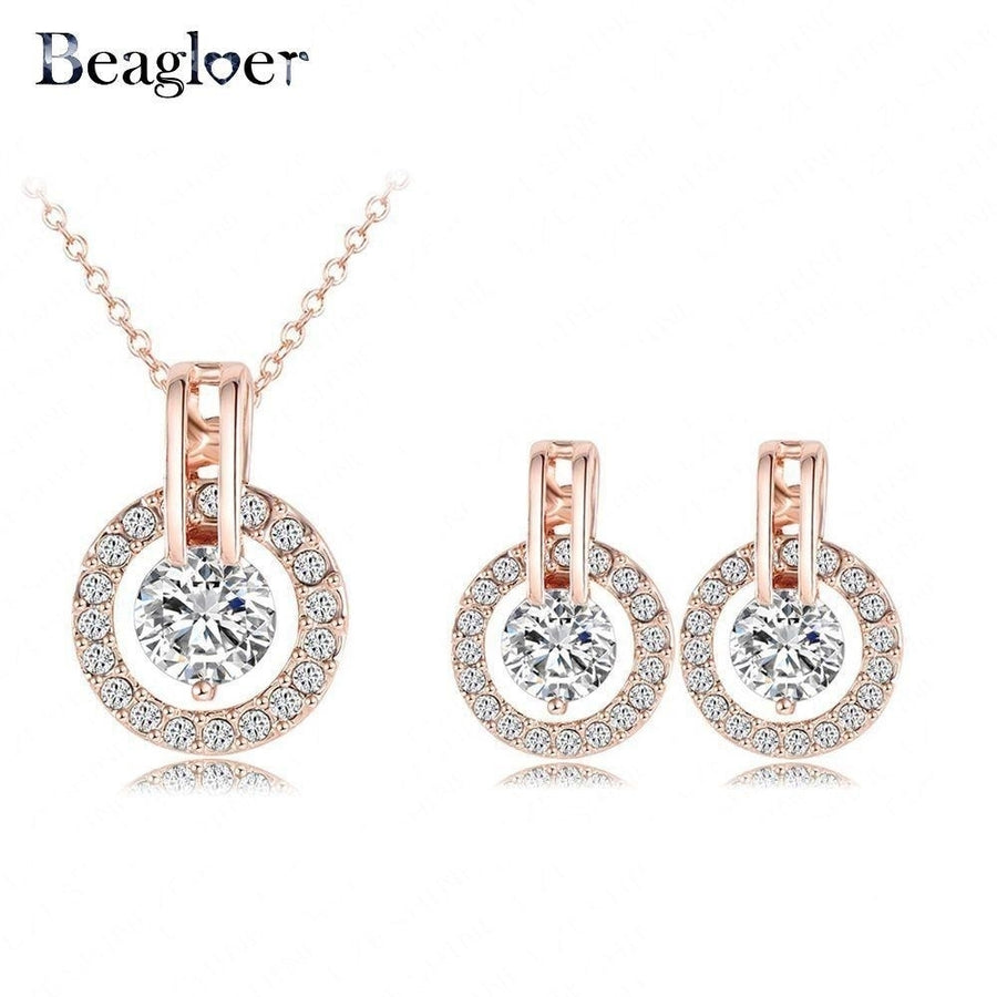 Beagloer Classic Jewelry Set Rose Gold Color Austrian Crystal Necklace Pendant/Earring Set For Women ST0017-A-2  Size Image 1