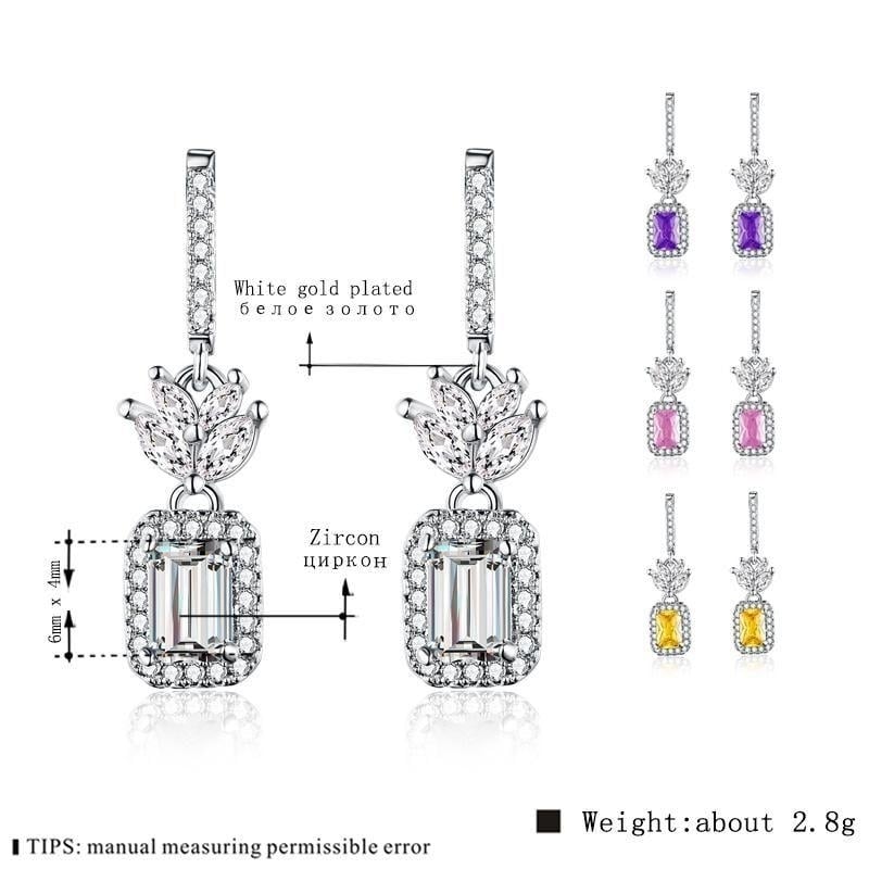 Emerald Cut White Gold Plated Drop Earrings Image 4