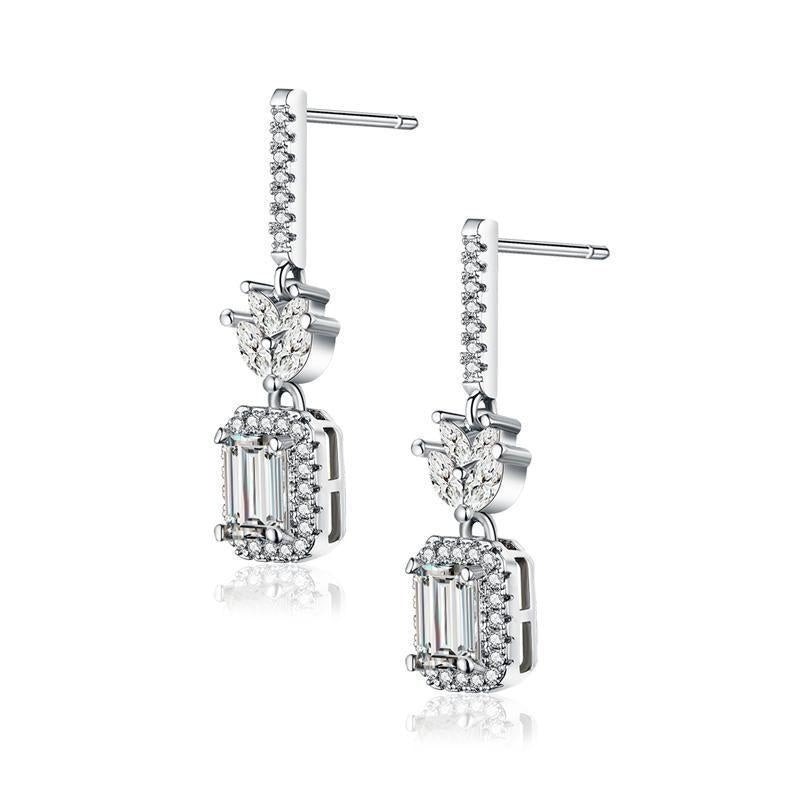 Emerald Cut White Gold Plated Drop Earrings Image 6