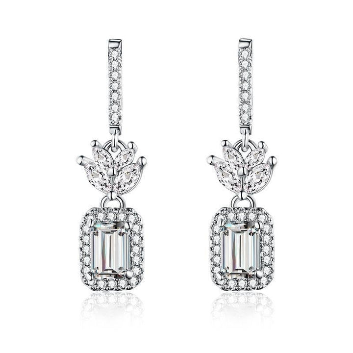 Emerald Cut White Gold Plated Drop Earrings Image 4