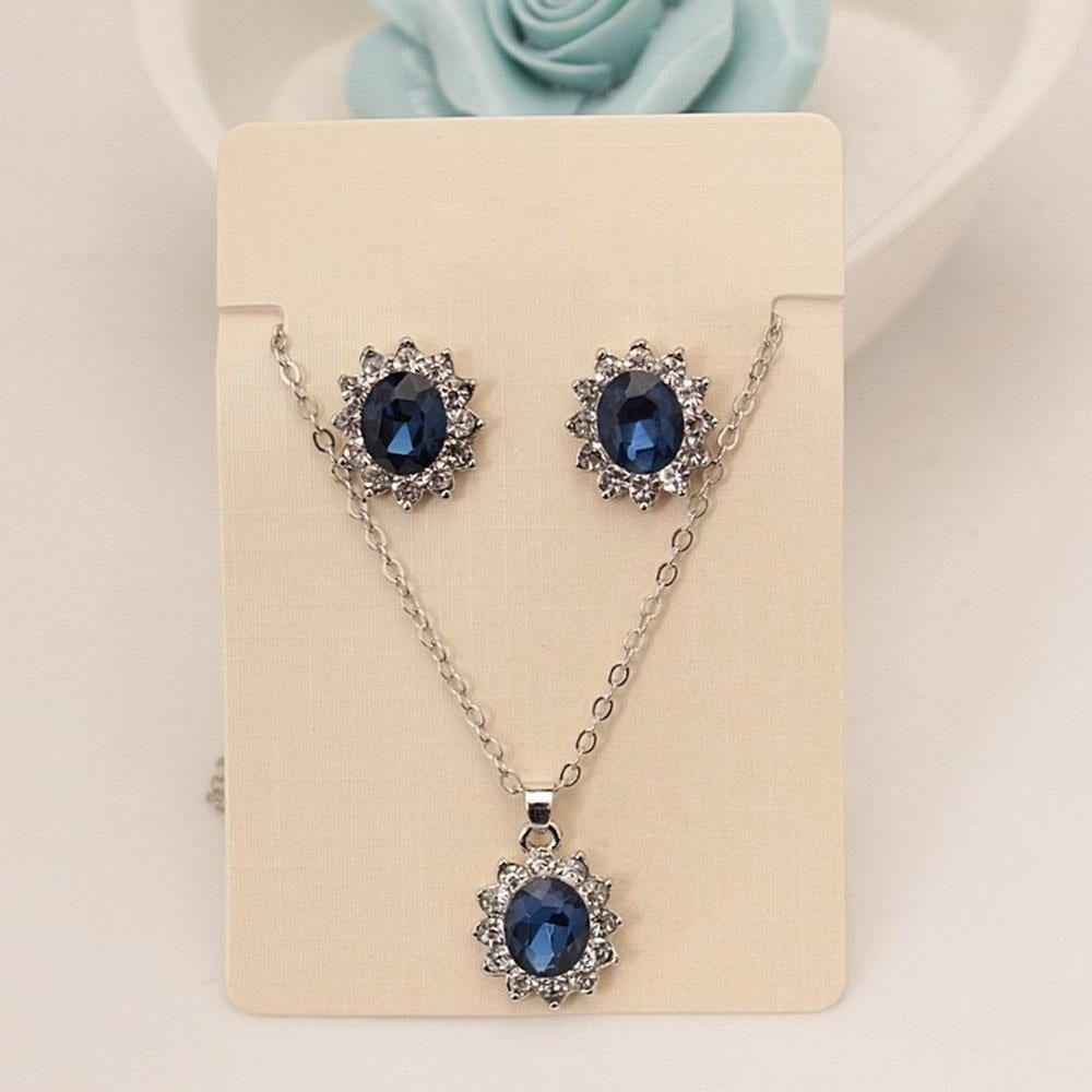 Silver Blue Crystal Jewelry Sets Luxury CZ Necklace Earrings Fine Jewelry Image 6