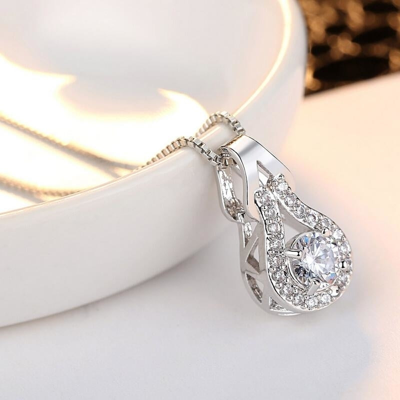 Hearts and Arrows cut Top Quality Swiss CZ Round Pendant Necklace 8 words endless love zircon necklace Image 2