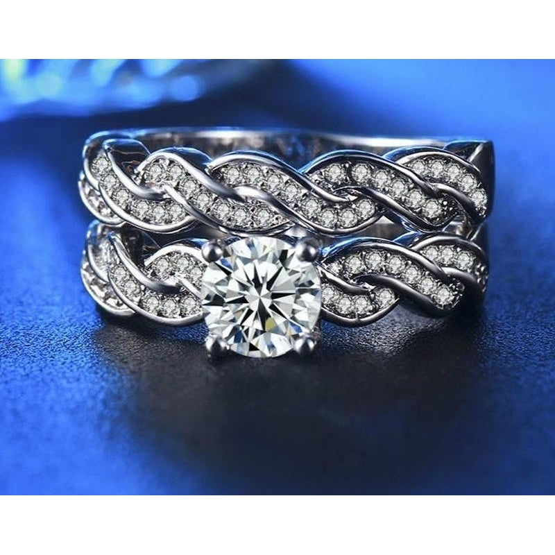 Infinity Cubic Zirconia Anniversary Promise Wedding Band Engagement Ring Bridal Set Image 1