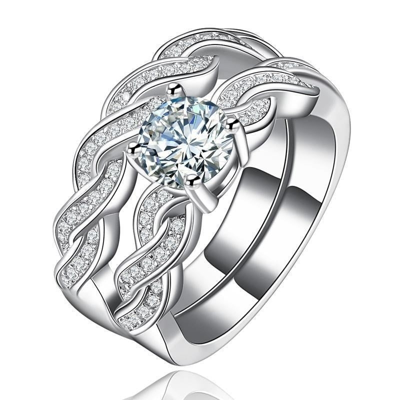 Infinity Cubic Zirconia Anniversary Promise Wedding Band Engagement Ring Bridal Set Image 2