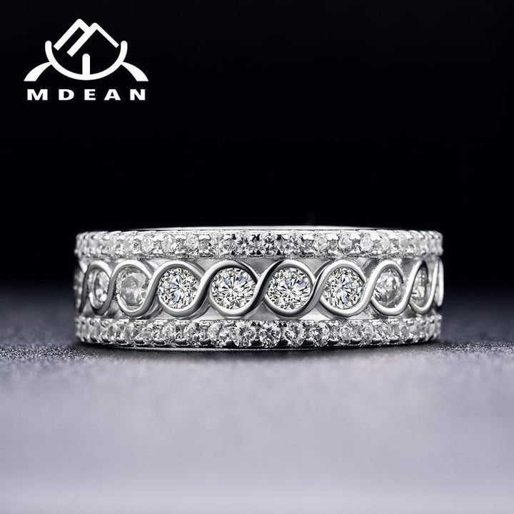 MDEAN White Gold Color Round Rings for Women Engagement Wedding Clear AAA Zircon Jewelry Bague Bijoux Size 6 7 8 9 10 Image 4