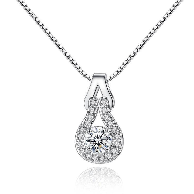 Arrivals White Gold Color Teardrop Cut Four Claws Zircon CZ Full Paved Clear Crystal Box Chain Pendant Necklace for Image 1