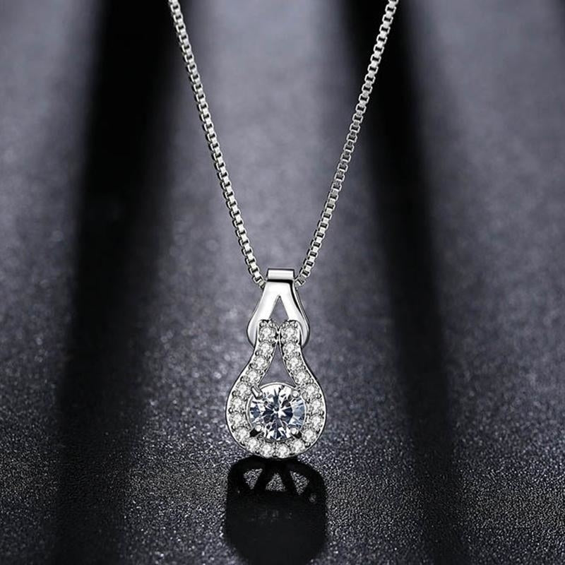 Arrivals White Gold Color Teardrop Cut Four Claws Zircon CZ Full Paved Clear Crystal Box Chain Pendant Necklace for Image 2
