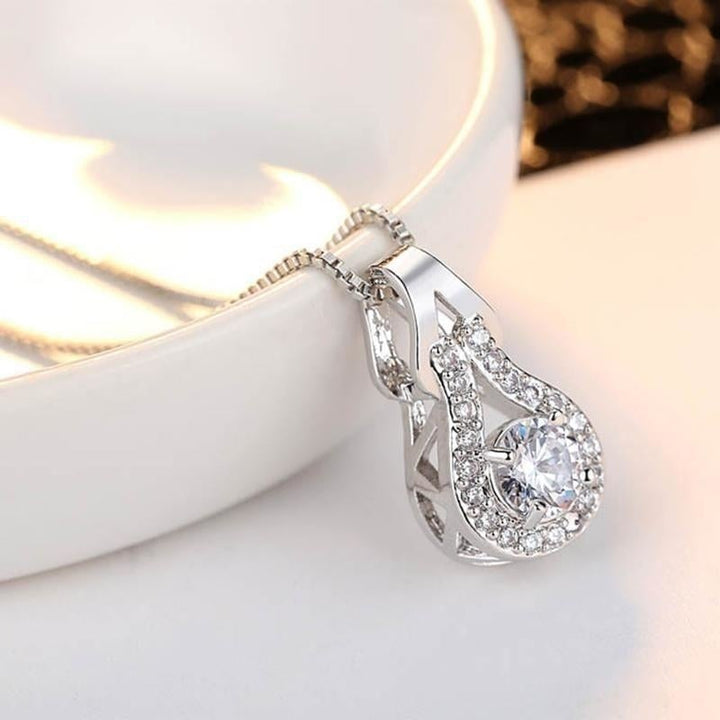 Arrivals White Gold Color Teardrop Cut Four Claws Zircon CZ Full Paved Clear Crystal Box Chain Pendant Necklace Image 4