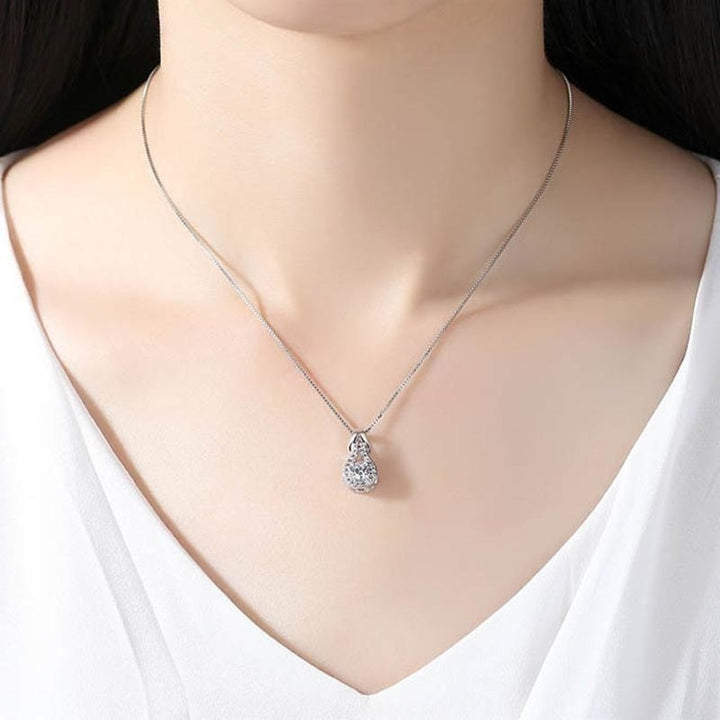 Arrivals White Gold Color Teardrop Cut Four Claws Zircon CZ Full Paved Clear Crystal Box Chain Pendant Necklace Image 4