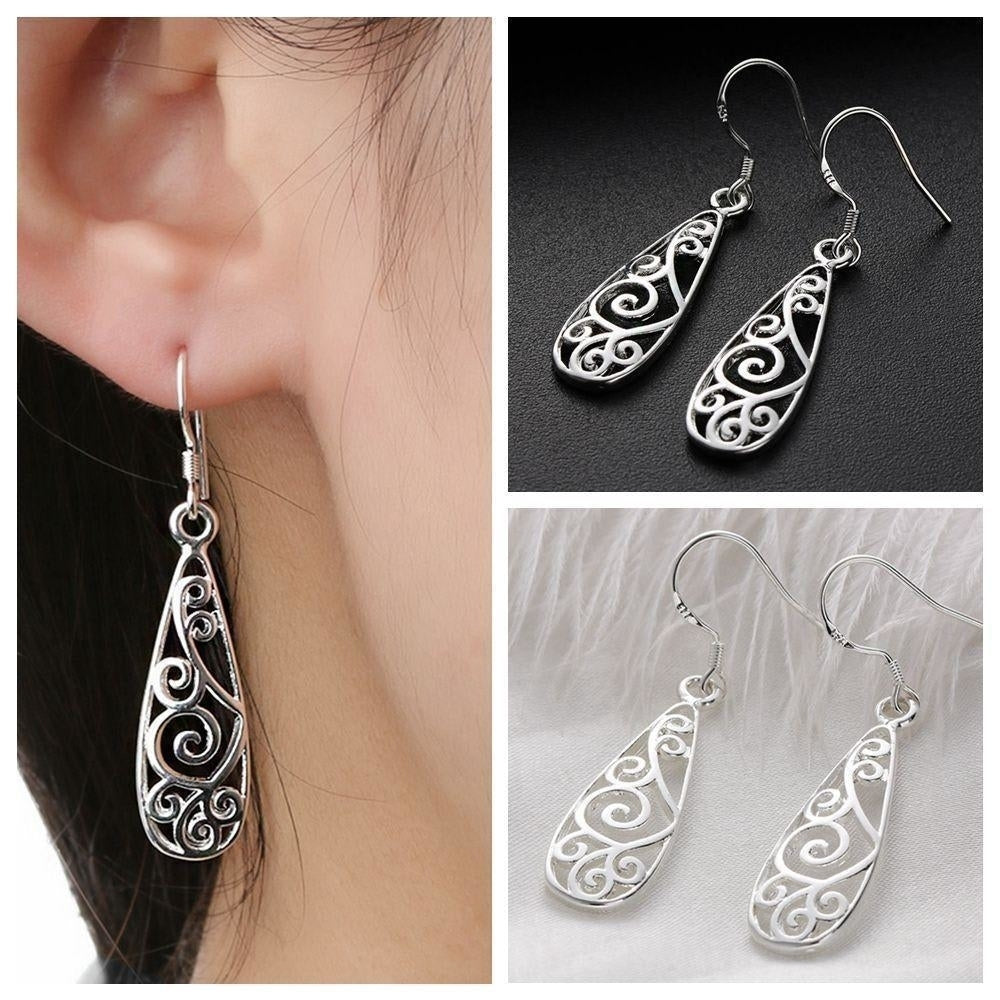 Women Fashion Jewelry 925 Sterling Silver Plated Small Dangle Drop Earrings Image 1