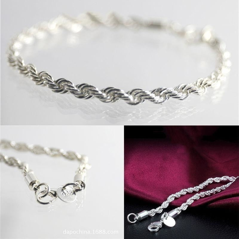 Women Fashion 925 Sterling Silver Plated Twisted Rope Chain Bracelet Image 1