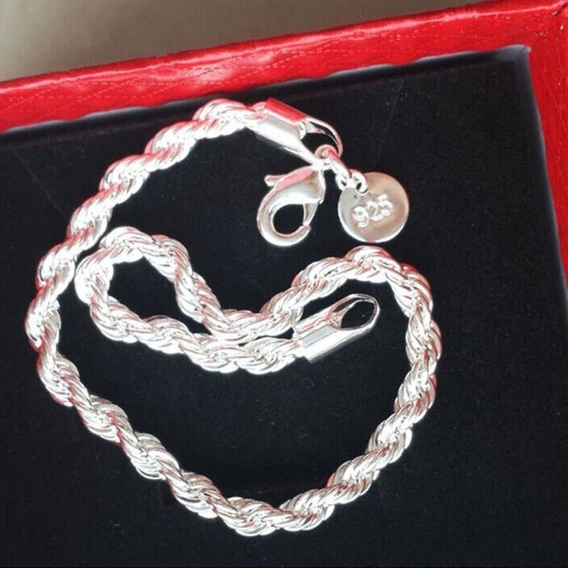 Women Fashion 925 Sterling Silver Plated Twisted Rope Chain Bracelet Image 3